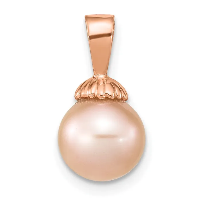 TreasureFineJewelers Necklaces 14K Rose Gold 89mm Round Pink Freshwater Cultured Pearl Pendant TreasureFineJewelers Necklaces 14K Rose Gold 89mm Round Pink Freshwater Cultured Pearl Pendant