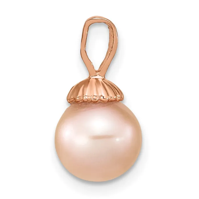 TreasureFineJewelers Necklaces 14K Rose Gold 89mm Round Pink Freshwater Cultured Pearl Pendant