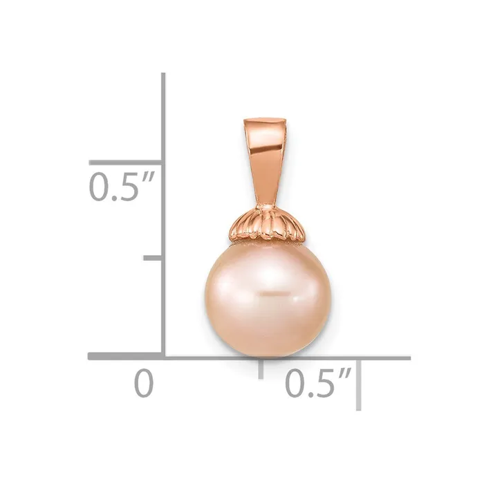 TreasureFineJewelers Necklaces 14K Rose Gold 89mm Round Pink Freshwater Cultured Pearl Pendant