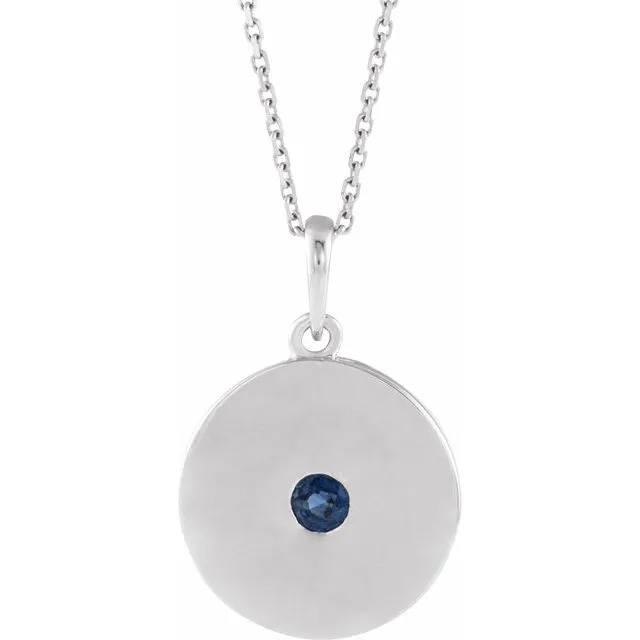 TreasureFineJewelers Necklaces 14K White Blue Sapphire Disc 1618 Necklace TreasureFineJewelers Necklaces 14K White Blue Sapphire Disc 1618 Necklace