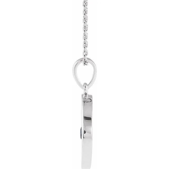 TreasureFineJewelers Necklaces 14K White Blue Sapphire Disc 1618 Necklace