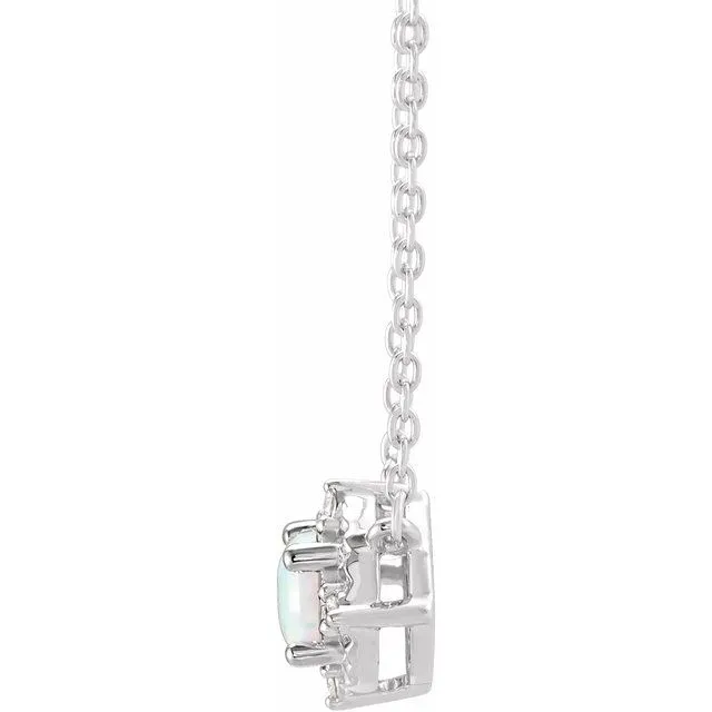 TreasureFineJewelers Necklaces 14K White Gold LabGrown White Gold Opal 04 CTW Natural Diamond HaloStyle 18 Necklace