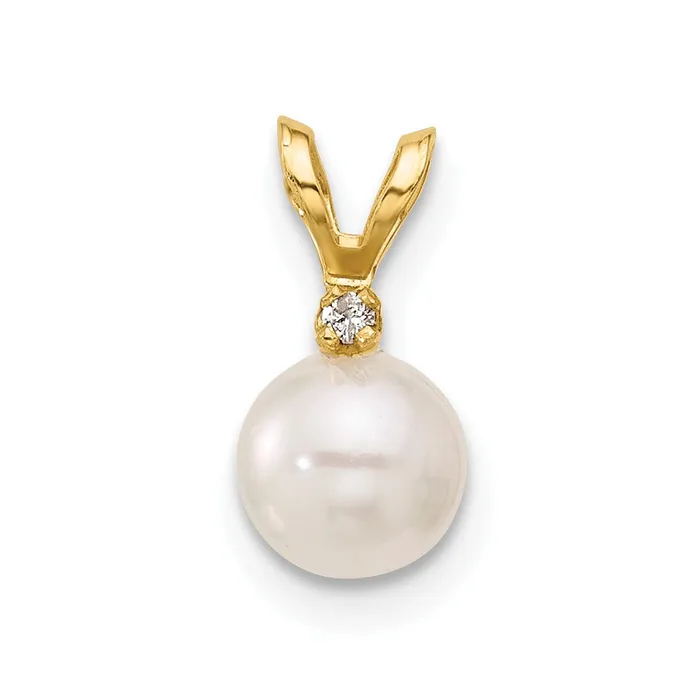 TreasureFineJewelers Necklaces 14k Yellow Gold 56mm Round White Saltwater Akoya Cultured Pearl Diamond Pendant TreasureFineJewelers Necklaces 14k Yellow Gold 56mm Round White Saltwater Akoya Cultured Pearl Diamond Pendant