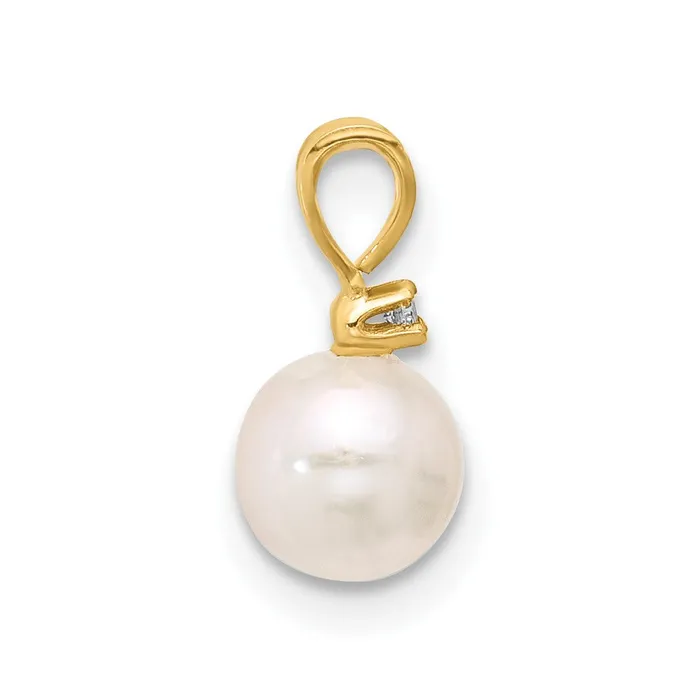 TreasureFineJewelers Necklaces 14k Yellow Gold 56mm Round White Saltwater Akoya Cultured Pearl Diamond Pendant