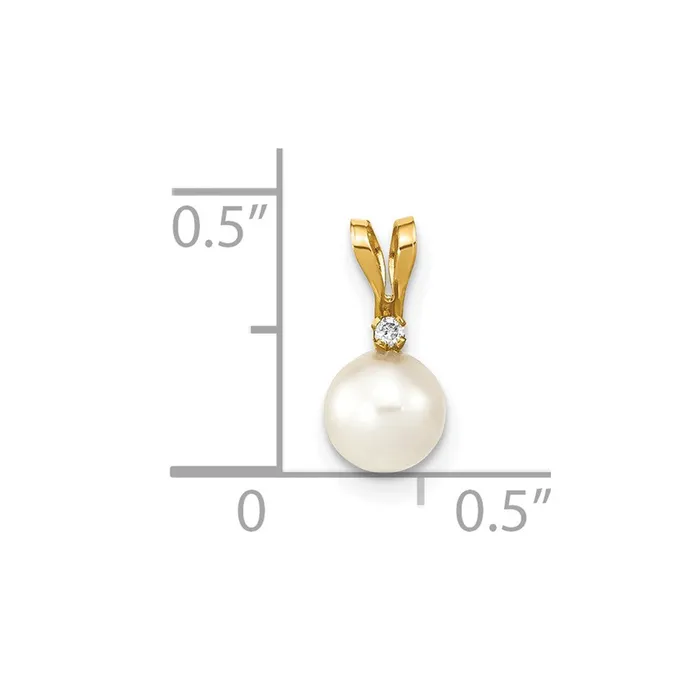 TreasureFineJewelers Necklaces 14k Yellow Gold 56mm Round White Saltwater Akoya Cultured Pearl Diamond Pendant