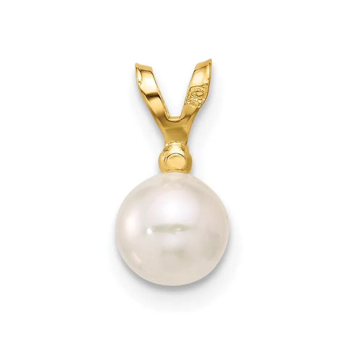 TreasureFineJewelers Necklaces 14k Yellow Gold 56mm Round White Saltwater Akoya Cultured Pearl Diamond Pendant