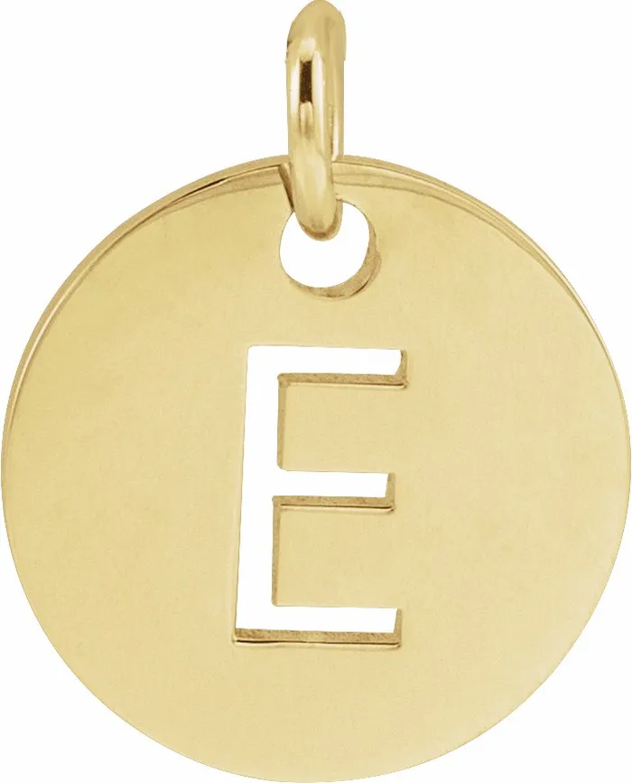 TreasureFineJewelers Necklaces 14K Yellow Gold Initial E 10 mm Disc Pendant