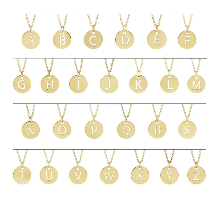 TreasureFineJewelers Necklaces 14K Yellow Gold Initial E 10 mm Disc Pendant