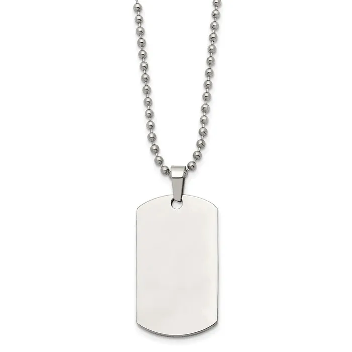 TreasureFineJewelers Necklaces Chisel Stainless Steel Brushed and Polished Rounded Edge 2mm Dog Tag on a 24 inch Ball Chain Necklace