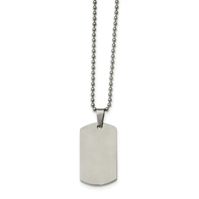 TreasureFineJewelers Necklaces Chisel Stainless Steel Brushed and Polished Rounded Edge 2mm Dog Tag on a 24 inch Ball Chain Necklace