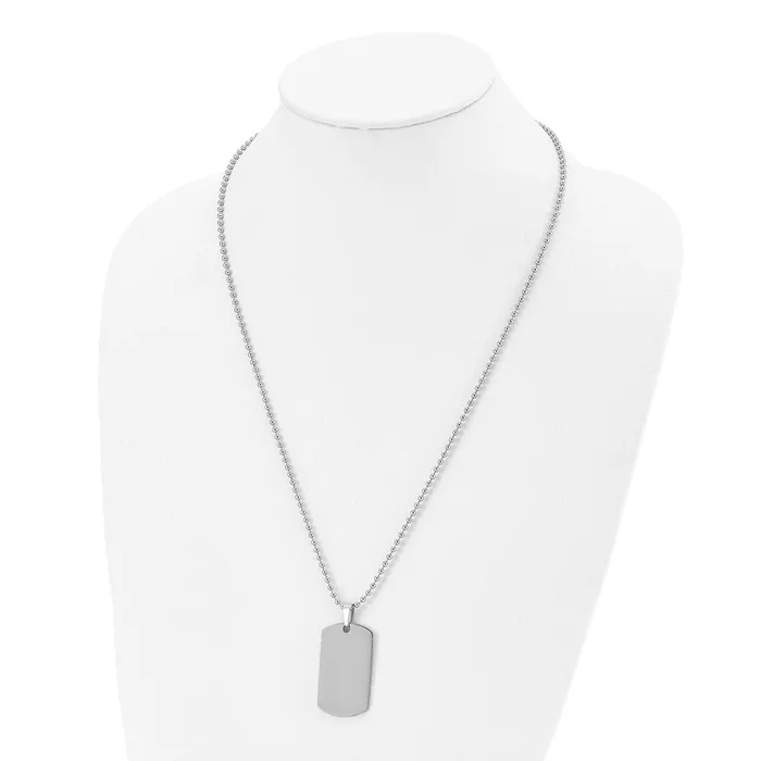 TreasureFineJewelers Necklaces Chisel Stainless Steel Brushed and Polished Rounded Edge 2mm Dog Tag on a 24 inch Ball Chain Necklace