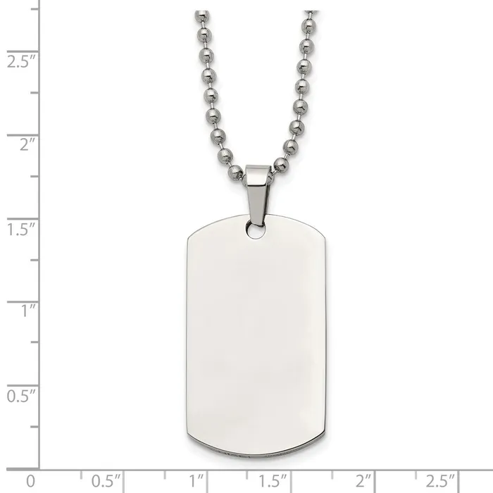 TreasureFineJewelers Necklaces Chisel Stainless Steel Brushed and Polished Rounded Edge 2mm Dog Tag on a 24 inch Ball Chain Necklace