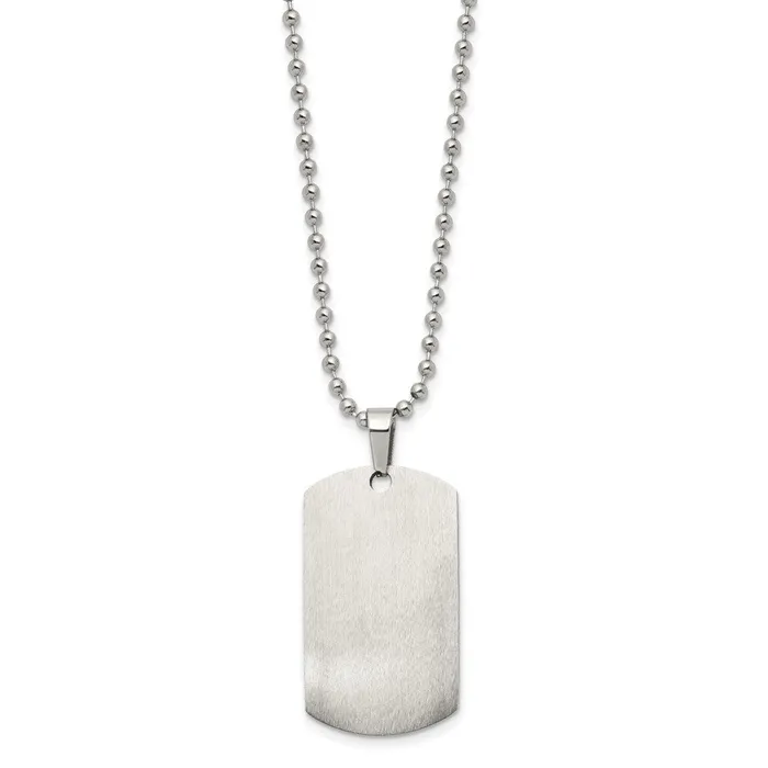 TreasureFineJewelers Necklaces Chisel Stainless Steel Brushed and Polished Rounded Edge 2mm Dog Tag on a 24 inch Ball Chain Necklace