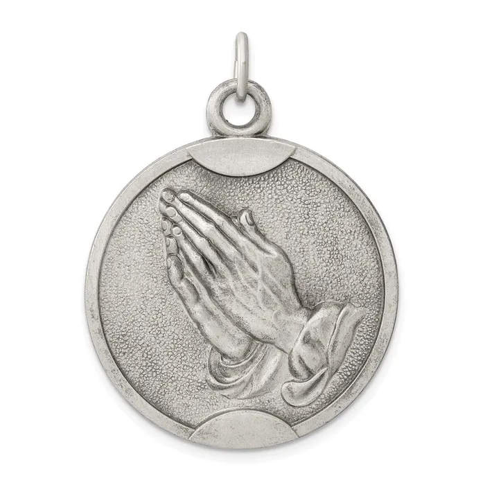 TreasureFineJewelers Necklaces Sterling Silver Antiqued Praying Hands Pendant TreasureFineJewelers Necklaces Sterling Silver Antiqued Praying Hands Pendant