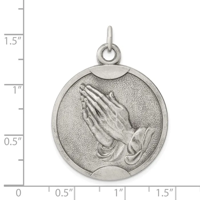 TreasureFineJewelers Necklaces Sterling Silver Antiqued Praying Hands Pendant
