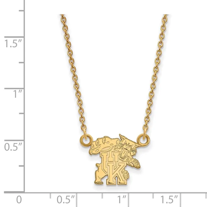 TreasureFineJewelers Necklaces Sterling Silver Goldplated University of Kentucky UK Wildcat Small Pendant 18 inch Necklace
