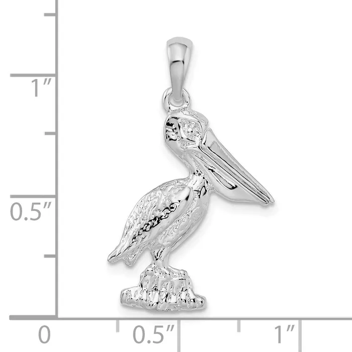 TreasureFineJewelers Necklaces Sterling Silver Large 3D Standing Moveable Mouth Pelican Pendant
