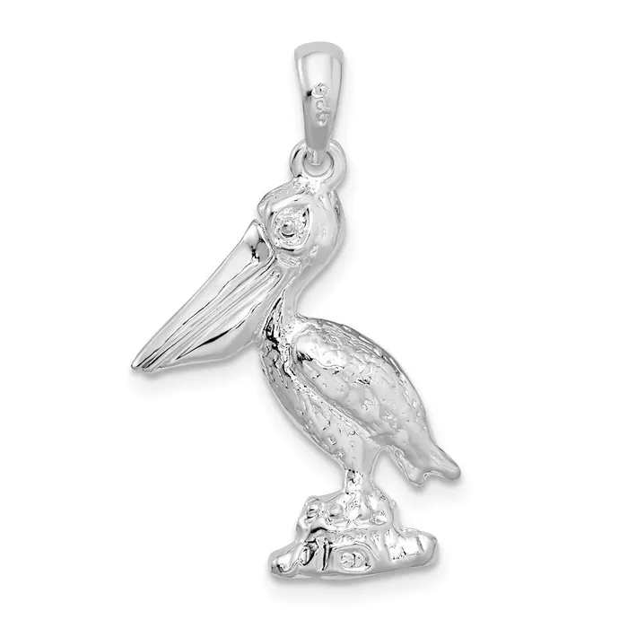 TreasureFineJewelers Necklaces Sterling Silver Large 3D Standing Moveable Mouth Pelican Pendant