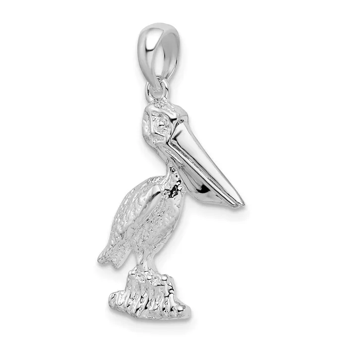 TreasureFineJewelers Necklaces Sterling Silver Large 3D Standing Moveable Mouth Pelican Pendant
