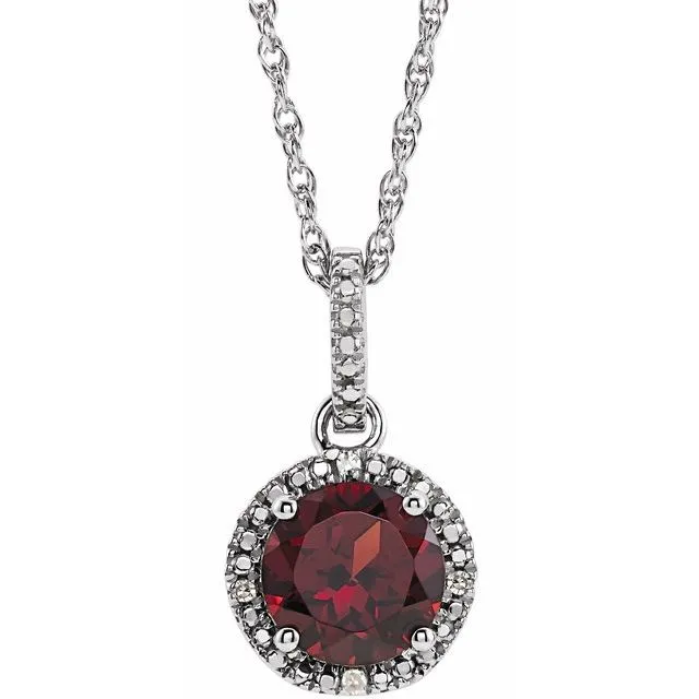 TreasureFineJewelers Necklaces Sterling Silver Mozambique Garnet and 01 CTW Diamond 18 Necklace TreasureFineJewelers Necklaces Sterling Silver Mozambique Garnet and 01 CTW Diamond 18 Necklace
