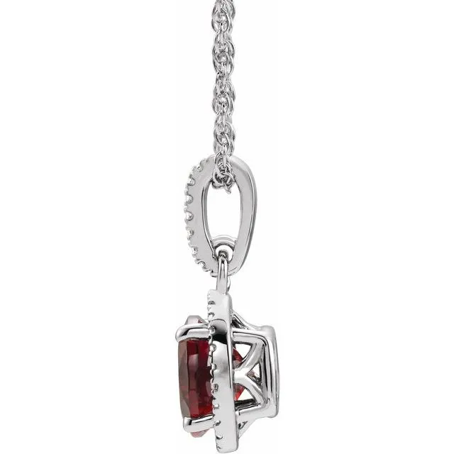 TreasureFineJewelers Necklaces Sterling Silver Mozambique Garnet and 01 CTW Diamond 18 Necklace