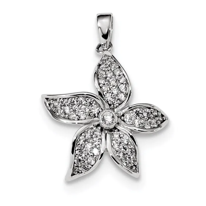 TreasureFineJewelers Necklaces Sterling Silver Rhodiumplated CZ Flower Pendant TreasureFineJewelers Necklaces Sterling Silver Rhodiumplated CZ Flower Pendant