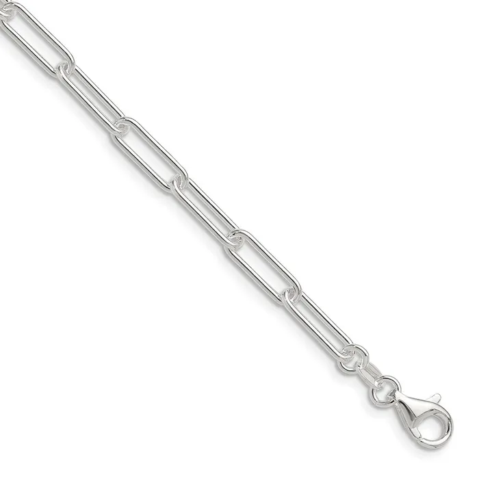 TreasureFineJewelers Sterling Silver Polished 45mm Elongated Cable Chain Necklaces TreasureFineJewelers Sterling Silver Polished 45mm Elongated Cable Chain Necklaces