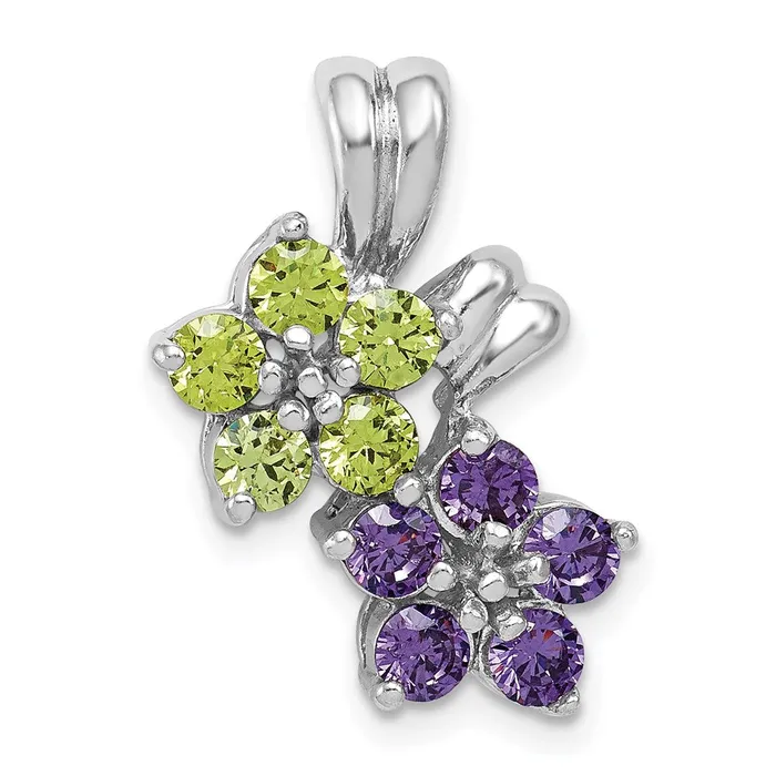 TreasureFineJewelers Sterling Silver Rhodiumplated Amethyst and Peridot Floral Pendant Necklaces TreasureFineJewelers Sterling Silver Rhodiumplated Amethyst and Peridot Floral Pendant Necklaces