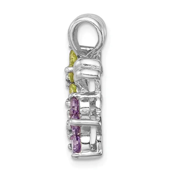 TreasureFineJewelers Sterling Silver Rhodiumplated Amethyst and Peridot Floral Pendant Necklaces