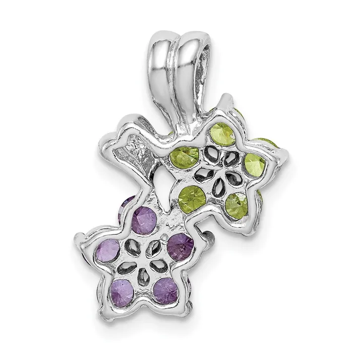 TreasureFineJewelers Sterling Silver Rhodiumplated Amethyst and Peridot Floral Pendant Necklaces