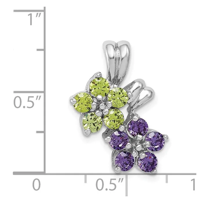 TreasureFineJewelers Sterling Silver Rhodiumplated Amethyst and Peridot Floral Pendant Necklaces
