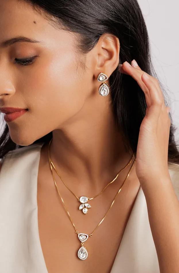 Curio Cottage Layered Polki Necklace Set Necklaces
