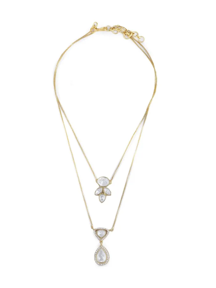 Curio Cottage Layered Polki Necklace Set Necklaces Curio Cottage Layered Polki Necklace Set Necklaces