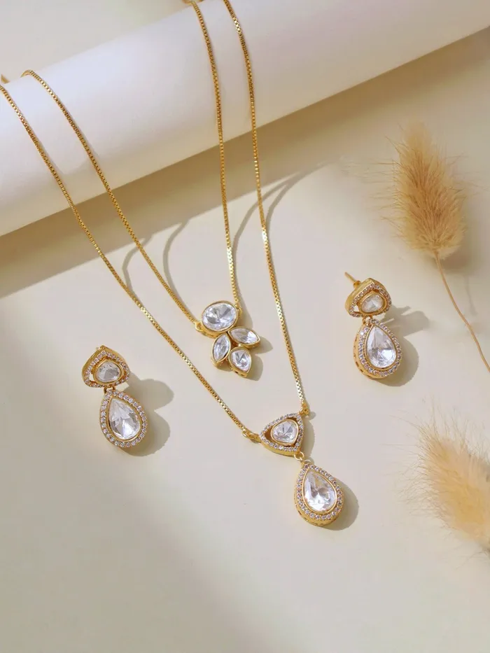 Curio Cottage Layered Polki Necklace Set Necklaces Curio Cottage Layered Polki Necklace Set Necklaces