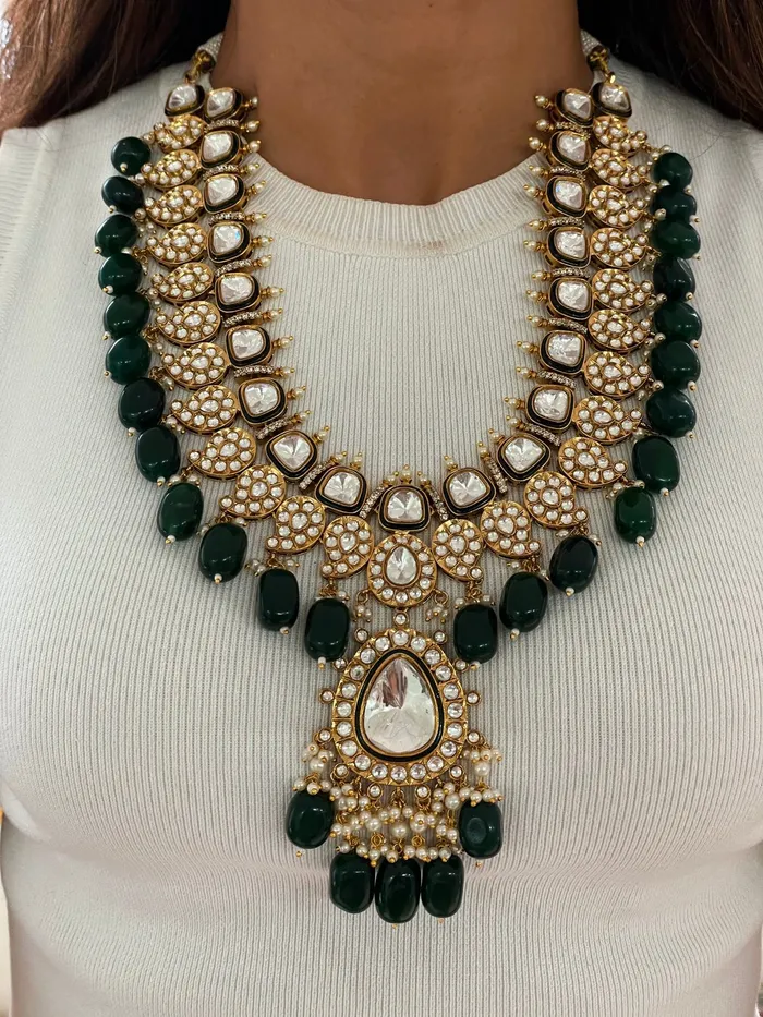 Arki Polki Emerald Gold Kundan Necklace Set Necklace Earrings PRERTO ECOMMERCE PRIVATE LIMITED Necklaces Arki Polki Emerald Gold Kundan Necklace Set Necklace Earrings PRERTO ECOMMERCE PRIVATE LIMITED Necklaces