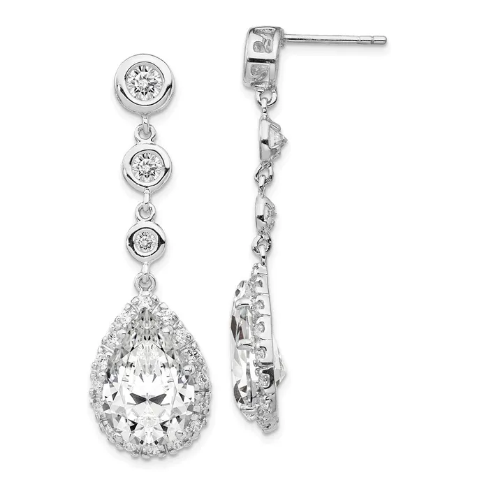 Cheryl M Sterling Silver Rhod Plated Pear Shape CZ Dangle Post EarringsWBCQCM653 WB Choice Jewelry Earrings