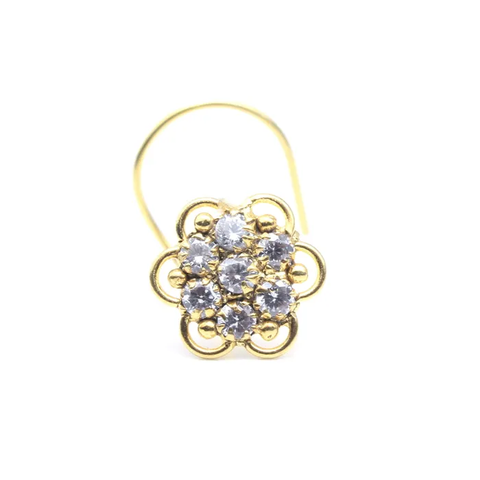Cute Indian Floral Gold Plated Nose Stud CZ Twisted nose ring 24g Karizma Jewels Rings