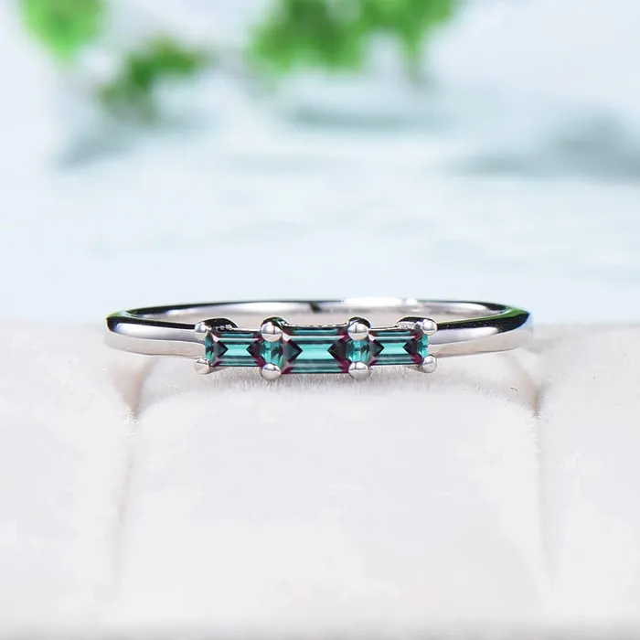 East to West Baguette Alexandrite Ring three stone Color Change Stone Wedding Ring Stacking Dainty Ring June Birthstone Anniversary Gift PENFINE Rings East to West Baguette Alexandrite Ring three stone Color Change Stone Wedding Ring Stacking Dainty Ring June Birthstone Anniversary Gift PENFINE Rings