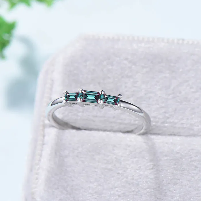 East to West Baguette Alexandrite Ring three stone Color Change Stone Wedding Ring Stacking Dainty Ring June Birthstone Anniversary Gift PENFINE Rings East to West Baguette Alexandrite Ring three stone Color Change Stone Wedding Ring Stacking Dainty Ring June Birthstone Anniversary Gift PENFINE Rings