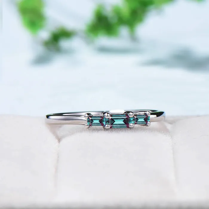 East to West Baguette Alexandrite Ring three stone Color Change Stone Wedding Ring Stacking Dainty Ring June Birthstone Anniversary Gift PENFINE Rings East to West Baguette Alexandrite Ring three stone Color Change Stone Wedding Ring Stacking Dainty Ring June Birthstone Anniversary Gift PENFINE Rings