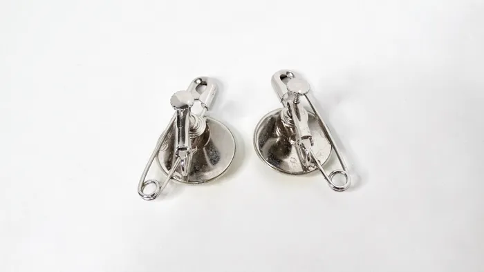 John Galliano for Christian Dior Y2K Logo Safety Pin ClipOn Earrings Vintage by Misty Earrings