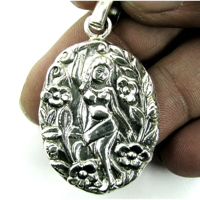 Karizma Jewels Necklaces Hand Crafted Antique Style Girls and Flower Inscribed 925 Sterling Silver Pendant