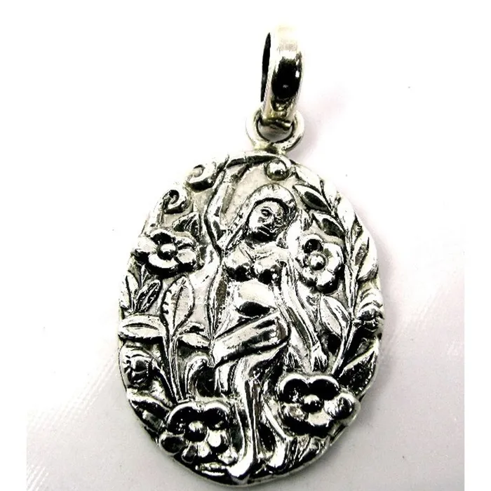 Karizma Jewels Necklaces Hand Crafted Antique Style Girls and Flower Inscribed 925 Sterling Silver Pendant