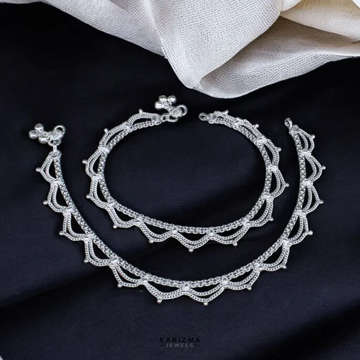 Karizma Jewels Rings Real Sterling Silver Indian women daily wear Anklets Ankle Pair 105