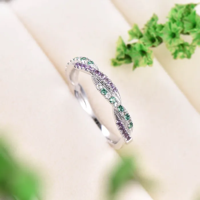 Natural emerald wedding ring amethyst ring aquamarine wedding band half eternity stacking matching band 14k white gold custom jewelry gift PENFINE Rings Natural emerald wedding ring amethyst ring aquamarine wedding band half eternity stacking matching band 14k white gold custom jewelry gift PENFINE Rings