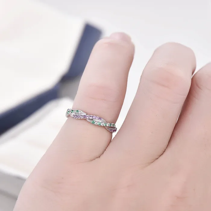 Natural emerald wedding ring amethyst ring aquamarine wedding band half eternity stacking matching band 14k white gold custom jewelry gift PENFINE Rings Natural emerald wedding ring amethyst ring aquamarine wedding band half eternity stacking matching band 14k white gold custom jewelry gift PENFINE Rings