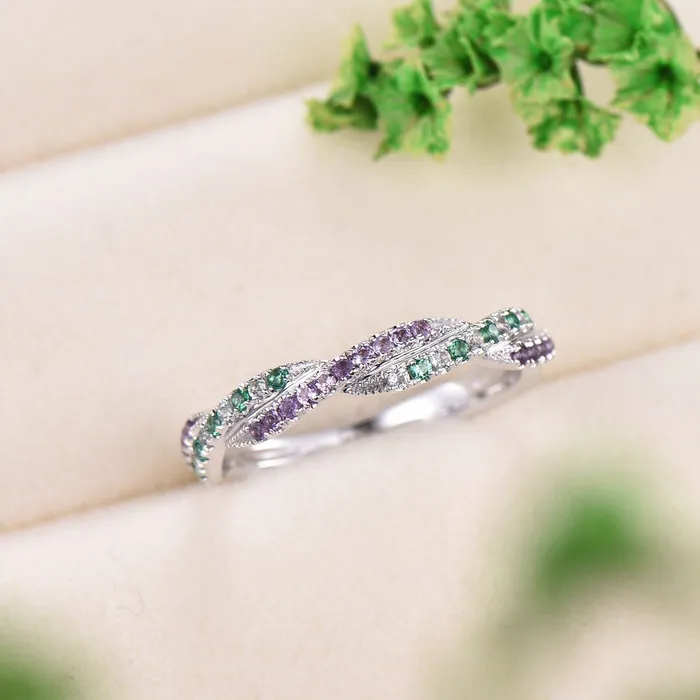 Natural emerald wedding ring amethyst ring aquamarine wedding band half eternity stacking matching band 14k white gold custom jewelry gift PENFINE Rings Natural emerald wedding ring amethyst ring aquamarine wedding band half eternity stacking matching band 14k white gold custom jewelry gift PENFINE Rings