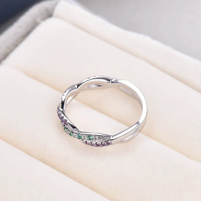 Natural emerald wedding ring amethyst ring aquamarine wedding band half eternity stacking matching band 14k white gold custom jewelry gift PENFINE Rings Natural emerald wedding ring amethyst ring aquamarine wedding band half eternity stacking matching band 14k white gold custom jewelry gift PENFINE Rings