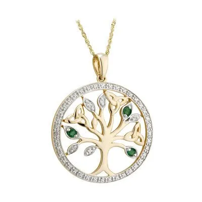 Necklaces Celtic Collections 14K Gold Diamond Emerald Tree Of Life Pendant Necklaces Celtic Collections 14K Gold Diamond Emerald Tree Of Life Pendant