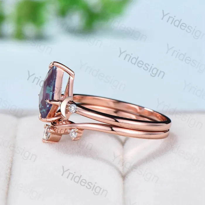PENFINE Floral Kite Cut Sapphire Ruby Engagement Ring Set Silver Rose Gold Leaves Flower Wedding Ring Set For Women Minimalist Handmade Jewelry Rings PENFINE Floral Kite Cut Sapphire Ruby Engagement Ring Set Silver Rose Gold Leaves Flower Wedding Ring Set For Women Minimalist Handmade Jewelry Rings